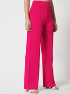 Kotty Womens High Rise Regular Solid Trousers Rani Pink