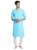 Manyavar Selfdesign Knee Long Kurta And Churidar Set For Men - (Blue, 3X-Large)
