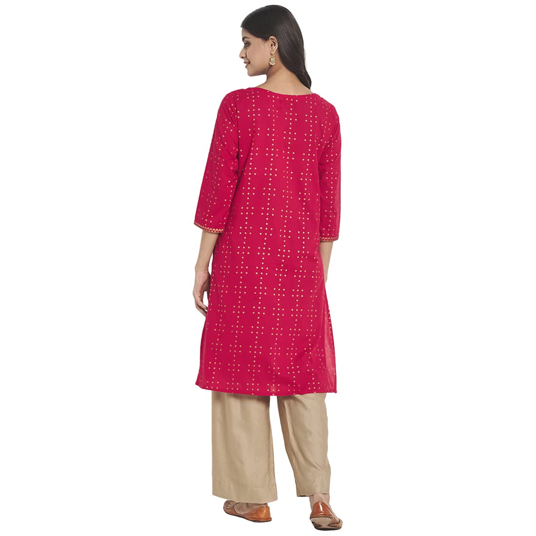 Fabindia Women Cotton Printed Knee Length Kurta Red
