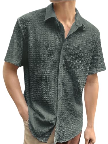 Pinkmint Popcorn Shirt for Men Soild Slim Fit Sleeve Spread Collar Trendy Men Shirt Summer Wear Goa Wear White