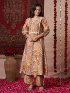 ANNI DESIGNER Womens Rayon Blend Straight Printed Kurta with Pant (Marco Yellow_L_Yellow_Large)