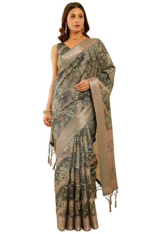 Soch Women Chanderi Jacquard Saree with Ethnic Print