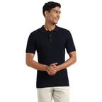 Nobero MenS Self Design Regular Fit Polo Shirt (1M-Twpo-R0015_Navy Blue
