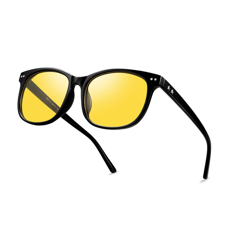Night Vision Driving Glasses Polarized Anti-glare Clear Sun Glasses Men & Women Fashion (Black-1, 56)