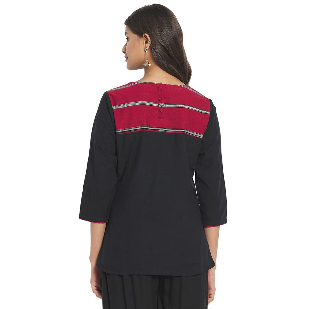Fabindia Women Round Neck Kurta Short Cotton_Multicolour