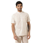 Fabindia MenS Printed Relaxed Fit Shirt (1036438White- White-Brown