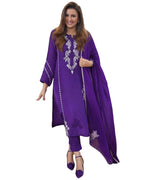 ANNI DESIGNER Womens Rayon Blend Embroidered Straight Kurta with Pant & Dupatta (JAYASHUDA BEGANI_M_Begani_Medium)