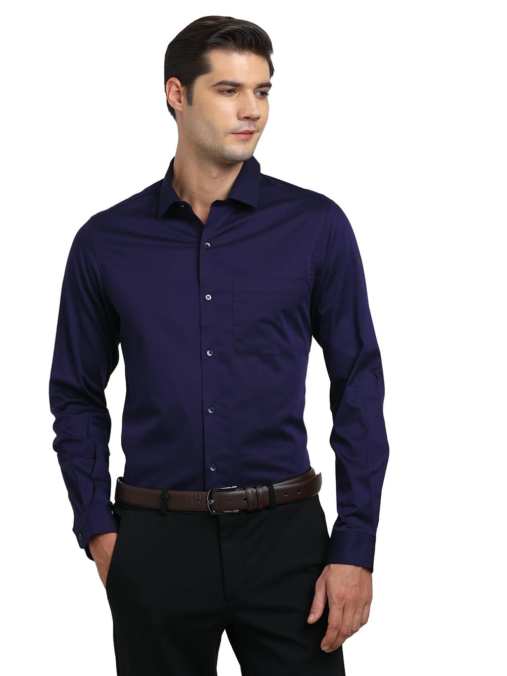 Turtle Men 100% Cotton Slim Fit Solid Full Sleeve Party Shirt Indigo Blue