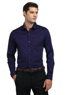 Turtle Men 100% Cotton Slim Fit Solid Full Sleeve Party Shirt Indigo Blue