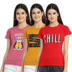 Preneum Womens Cotton Regular Fit Latest Graphic Stylish Printed Short Sleeves Casual T-Shirt || Latest Trendy & Styles (Pack 3