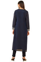 Soch Women Dark Blue Chanderi Embroidered Kurta