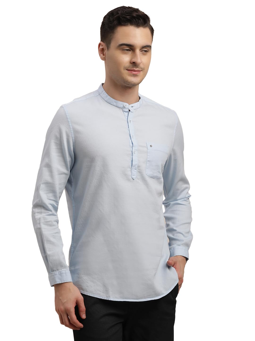 Turtle Men Slim Fit Solid Pure Cotton Light Blue Casual Kurta Shirt
