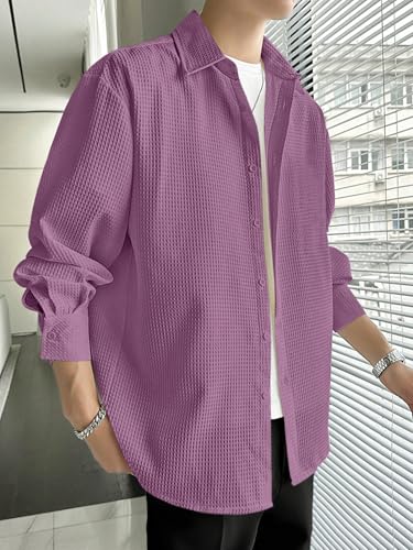 Greciilooks MenS Formal Button Down Shirt  Slim Fit Office Wear ShirtS For Men | Textured Long Sleeve Cotton Blend | Business