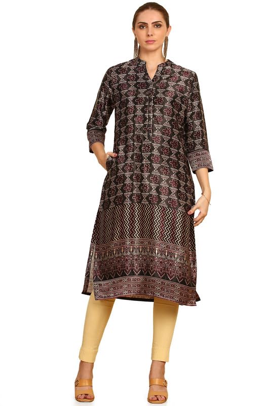 Soch Women & Burgundy Ethnic Motif Digital Printed Straight Mashru Kurta