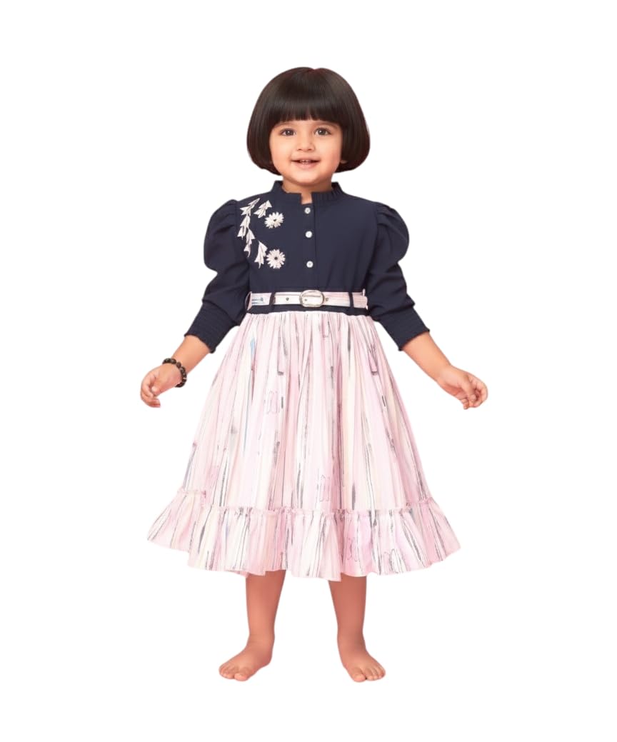 Aarika Girls Pink-Navy Blue Colour Georgette Embroidery Frock-(2-8 Years)-(Oct_Md-42292-Pink-22)