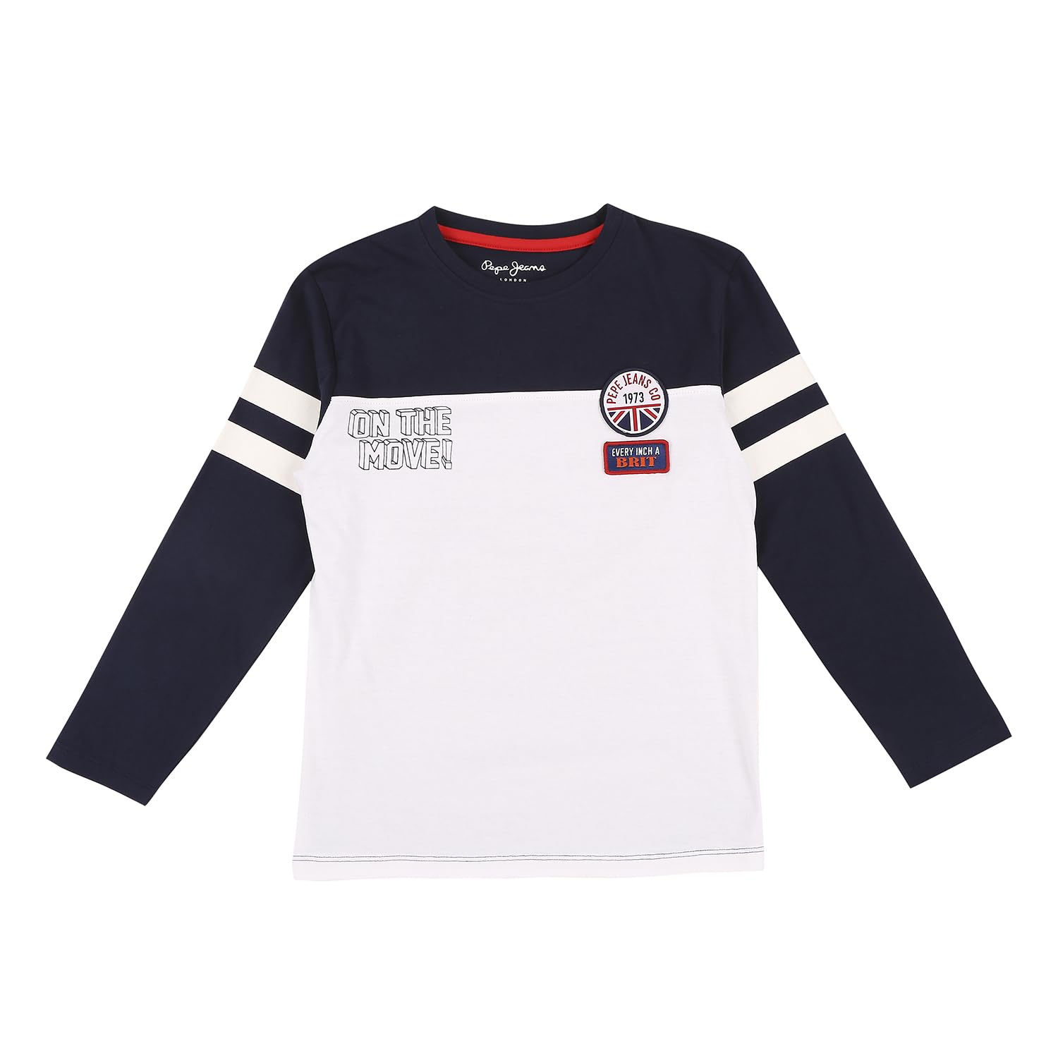 Pepe Jeans Boys Cesar Ls Colour Blocked T-Shirt, Navy,4