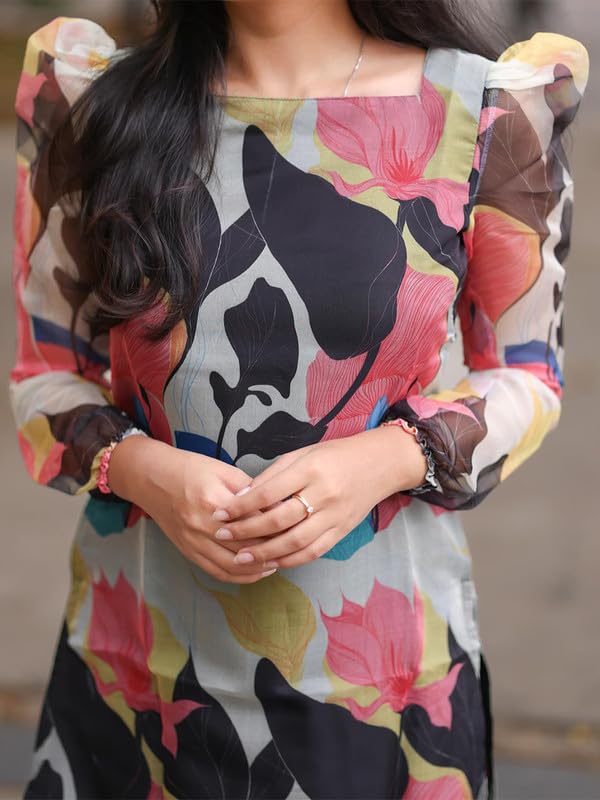 24 Carat Suit Womens Organza Straight Printed Collage Collage Kurti (2CKT9)