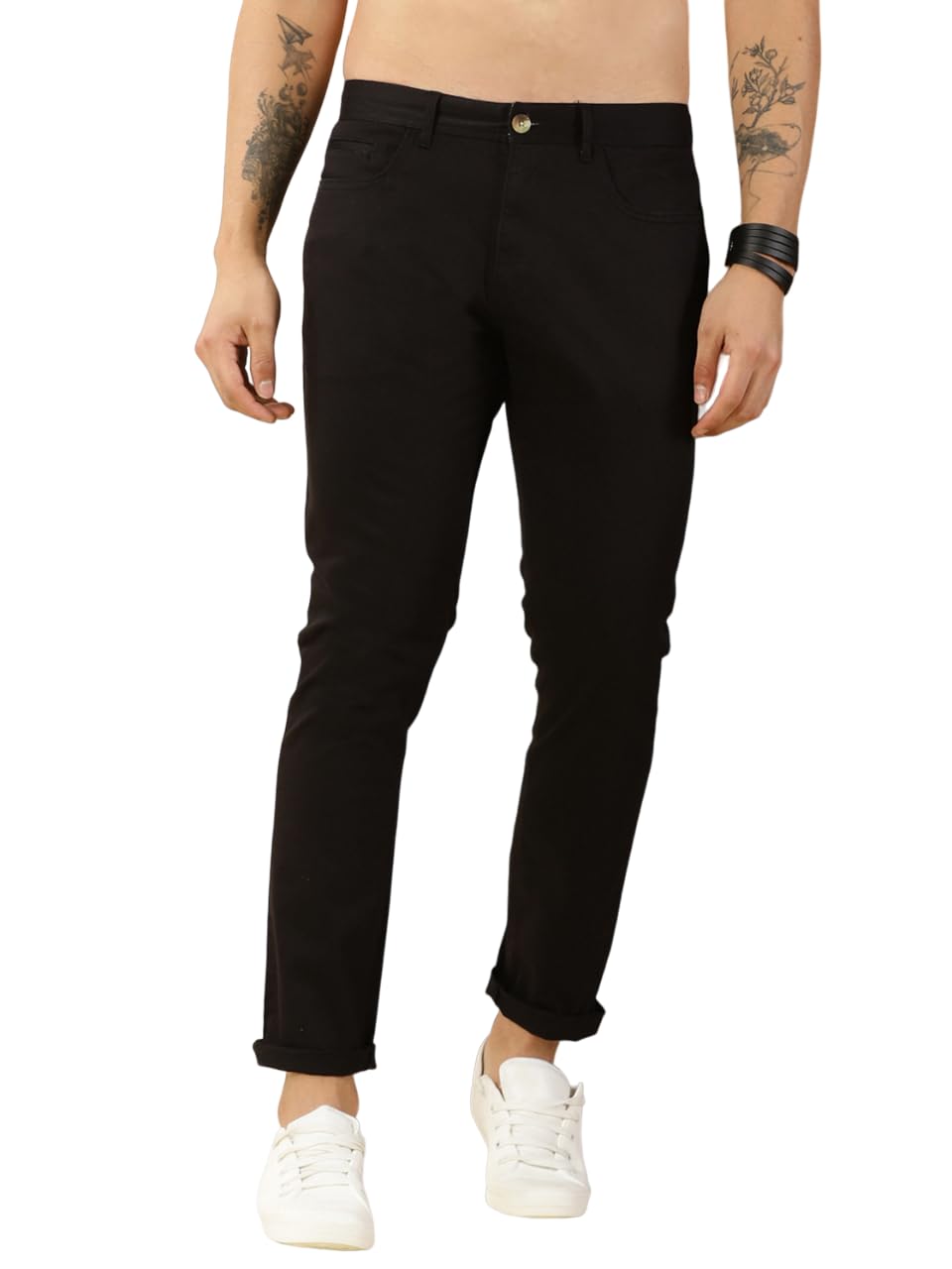Thomas Scott Mens Cotton Blend Regular Fit Chinos - Black