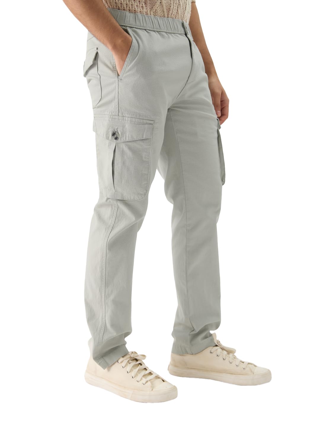 The Souled Store Square Grey Men and Boys Regular Fit Cotton Cargo Pants Solid Plain Pants Trousers Bottoms Relaxed Fit Straight