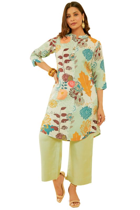 Soch Women & Botanical Print Linen Blend Kurta