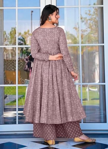 ANNI DESIGNER Womens Rayon Viscose Anarkali Printed Kurta with Palazzo & Dupatta (Sinners Purple_XXL_Purple_XX-Large)