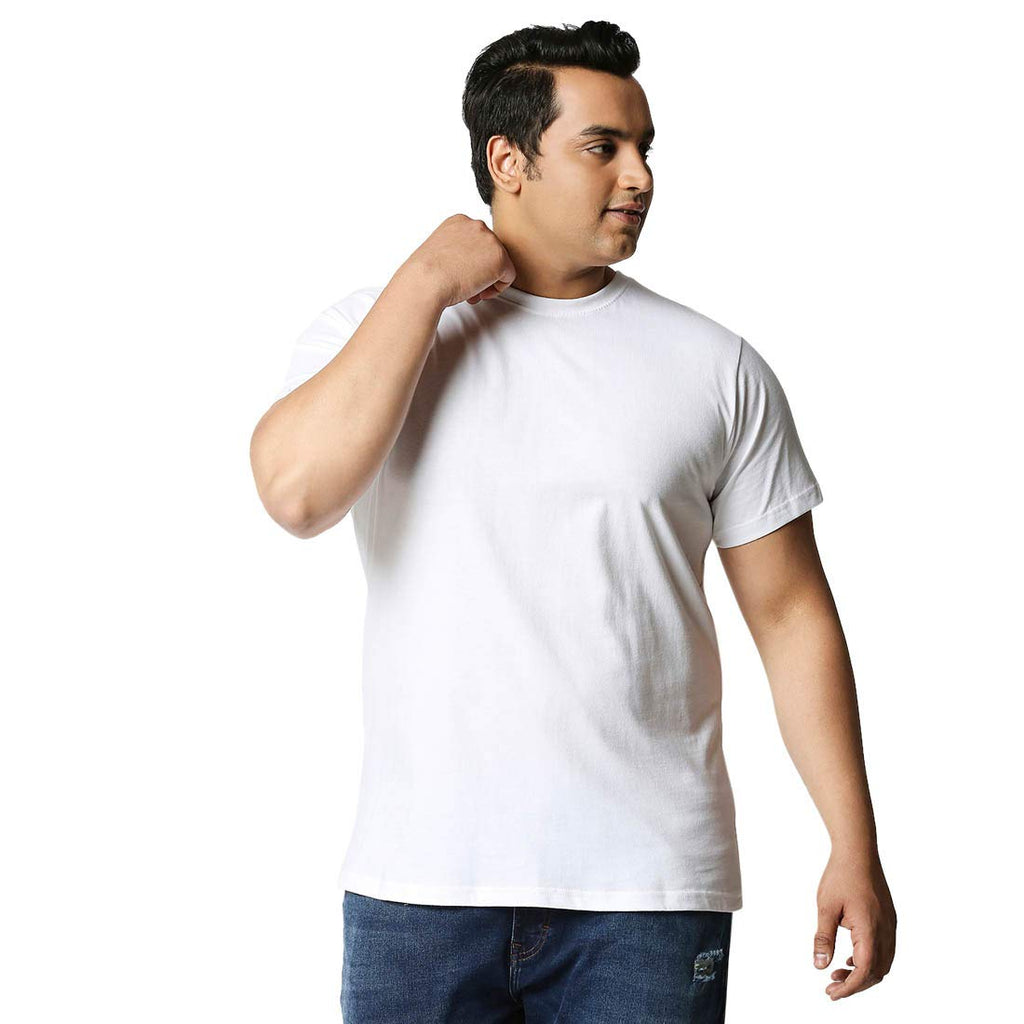 Bewakoof Mens Solid 100% Cotton Plus Size T-Shirt - Regular Fit, Round Neck, Half Sleeves