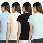 Preneum Womens Cotton Regular Fit Latest Graphic Stylish Printed Short Sleeves Casual T-Shirt || Trendy (Pack 4), Blue & Beige