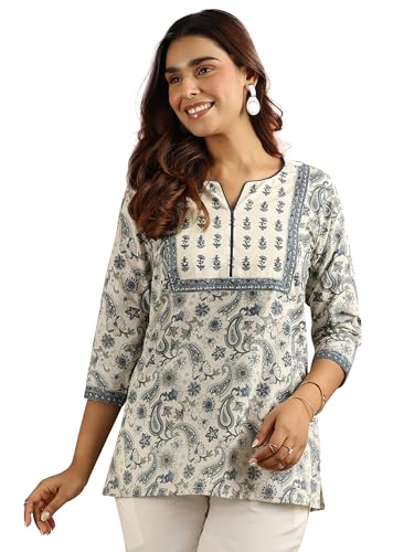 Libas WomenS Cotton Blend Printed Straight Kurti (29861I_Off White
