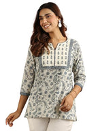 Libas WomenS Cotton Blend Printed Straight Kurti (29861I_Off White