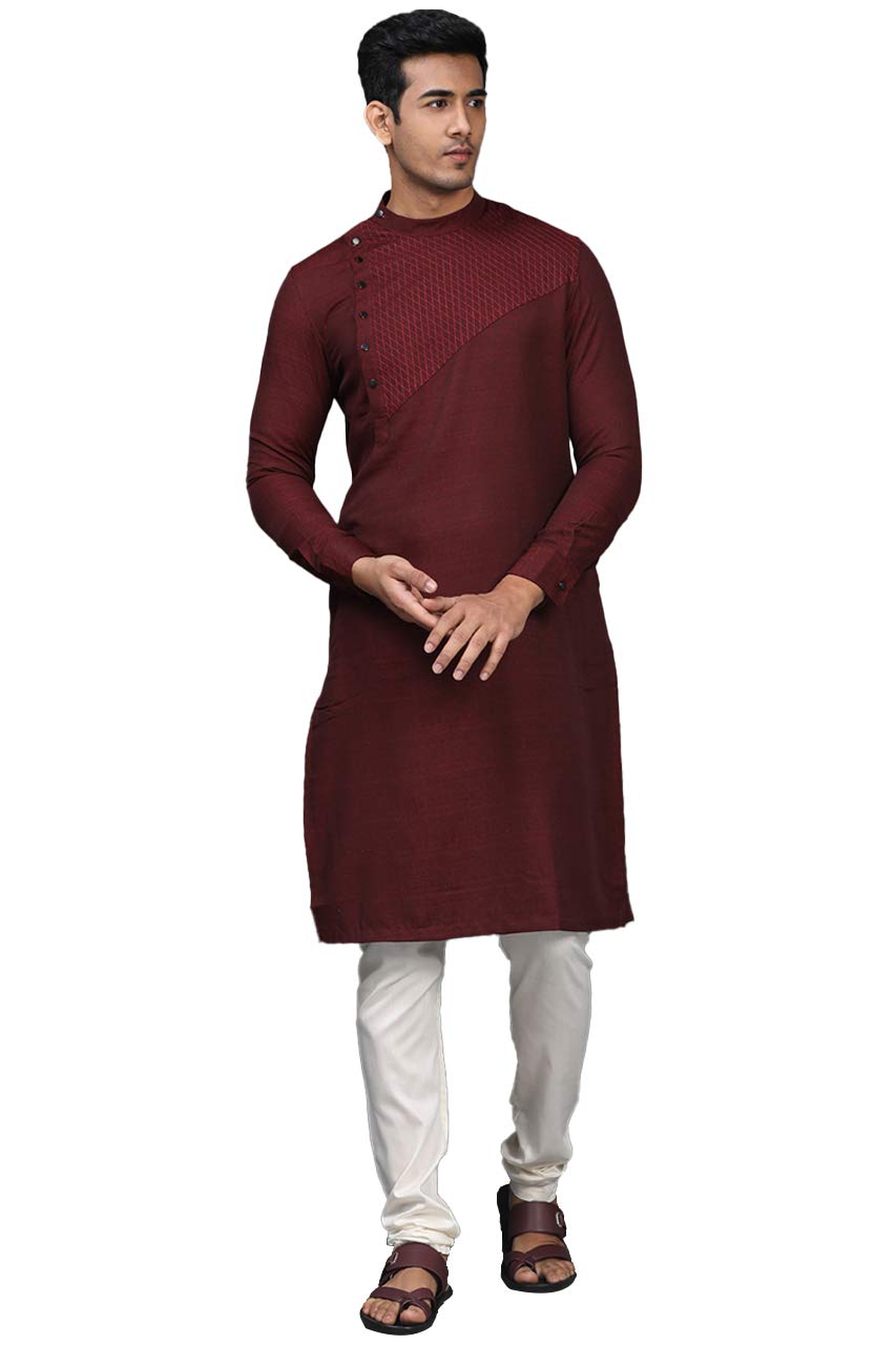 Manyavar MenS Silk Blend Regular Kurta Set (S952771_Maroon_M)
