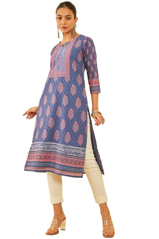 Soch Women Cotton Floral Printed Kurta with Thread Work & Sequins