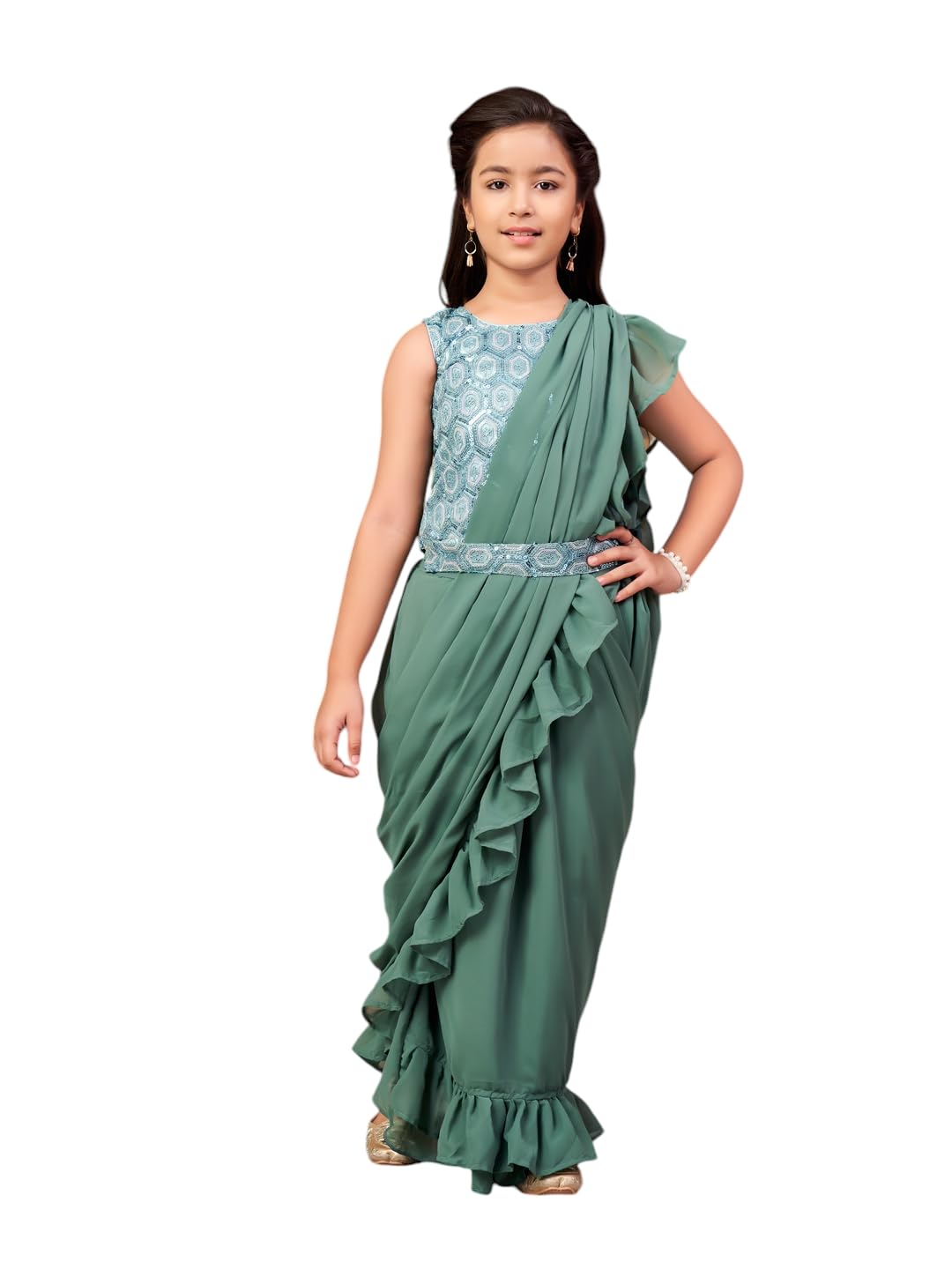 Aarika Girls Ethnic Wear Green Colour Sequin Embroidery Georgette Lehenga Choli Set With Attached Dupatta-4-13 Years (LCH-SHM-50