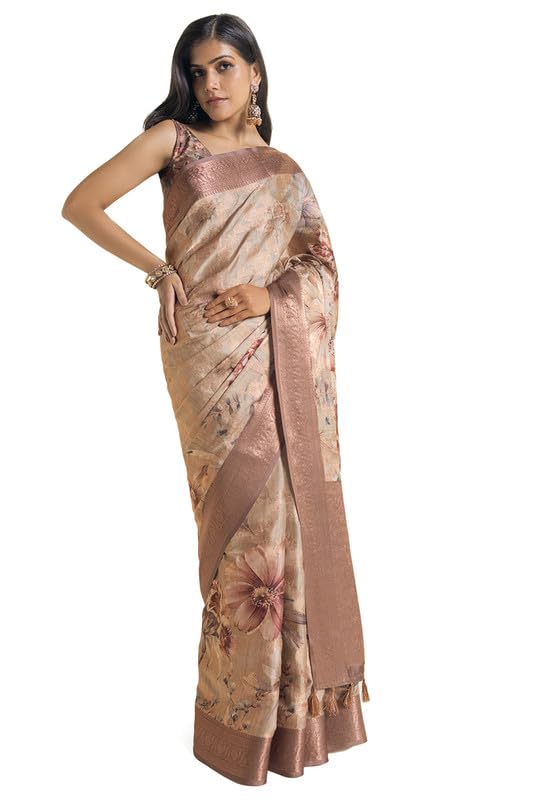 Soch Women Tussar Floral Print Saree with Tassels