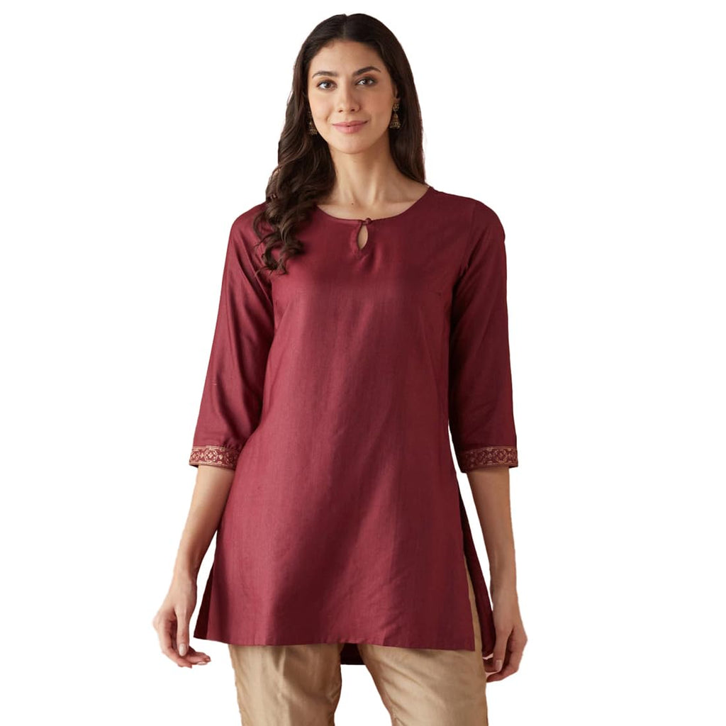 Fabindia WomenS Viscose Silk Solid Slim Fit Kurta (1038239Wine_Wine