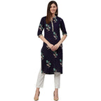 Anubhutee Women'S Rayon Blue Mirror Work Floral Embroidered Straight Kurta