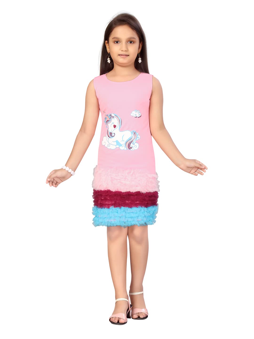 Aarika Girls Nylon Classic Knee-Length Dress (NV-DR-1664_Pink