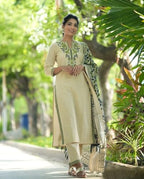 ANNI DESIGNER Womens Rayon Blend Straight Embroidered Kurta with Pant & Dupatta (Pamposh Cream_XL_Cream_X-Large)