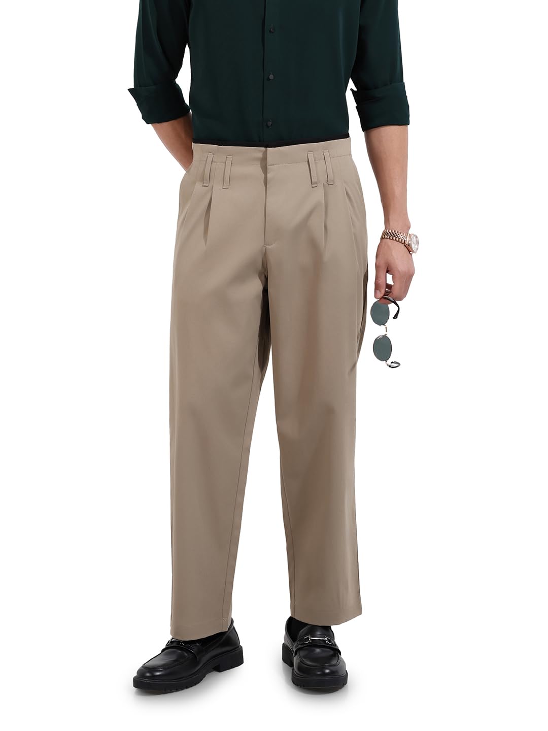 The Indian Garage Co Mens Relaxed Fit Solid Mid-Rise Trousers Sweater