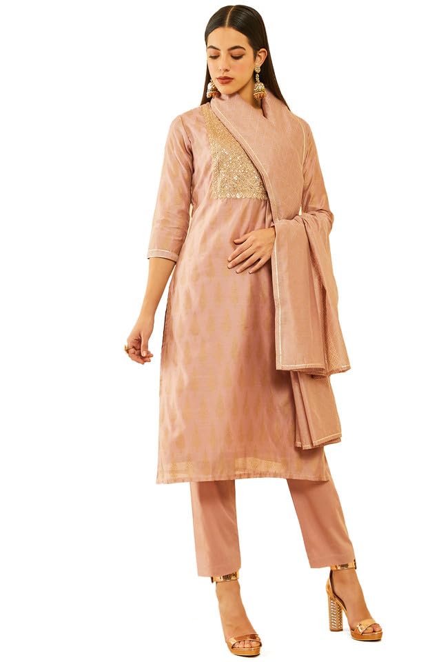 Soch Women Chanderi Sequinned Embellished Printed Suit Set