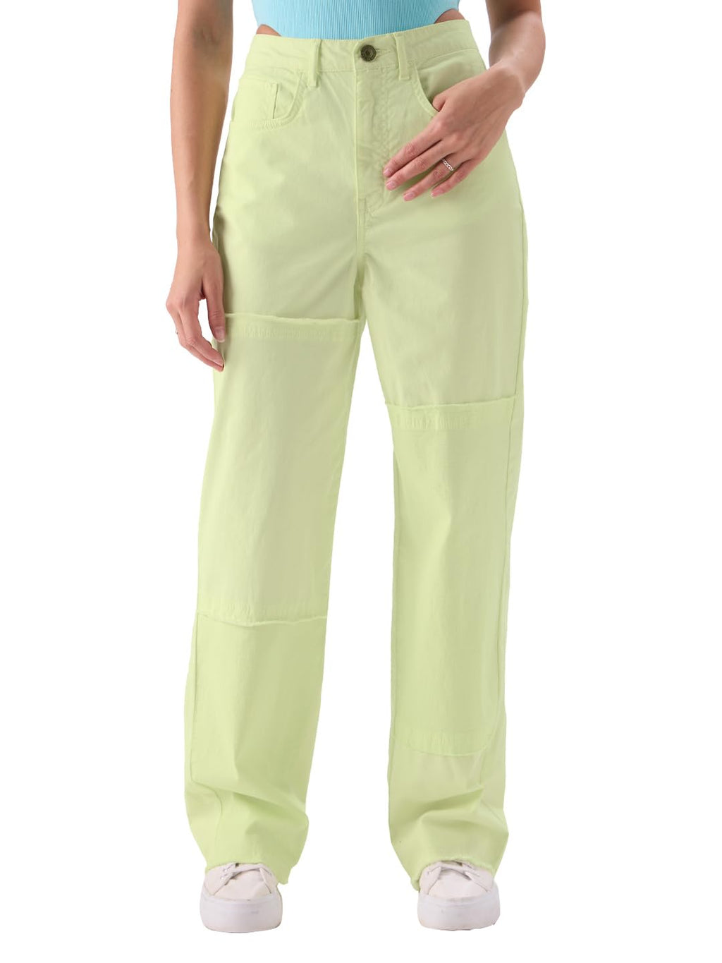 The Souled Store Solids: Periwinkle (Straight Fit) Women Pants Green Pants Trousers Jeans Chinos Joggers Cargo Sweatpants Track 