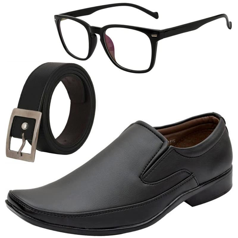 Vitoria Tranding & Fashionable Men Formal Shoes with Free Belt & Unisex Computer Black Frame Sunglasses Combo/7 7