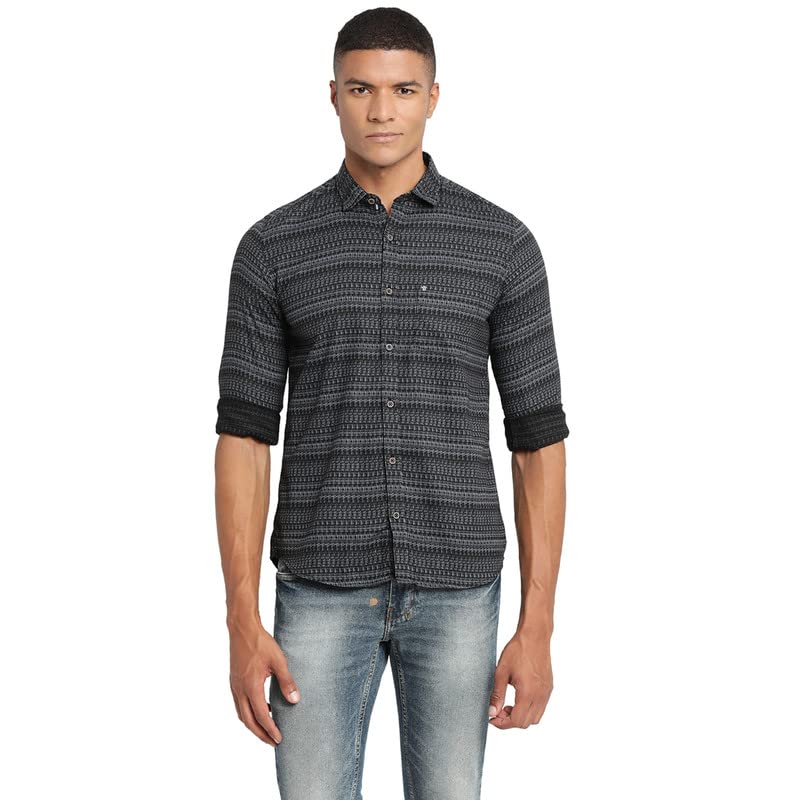 Turtle Men Black Cotton Printed Slim Fit Casual Shirts