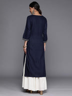 Libas Navy Blue Embellished Rayon Straight Kurta