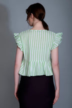 Leriya Fashion WomenS Western Crop Tops | Fancy Stripped With Ruffle Sleeves | Button Down Lightweight Cotton For Girls | Suita