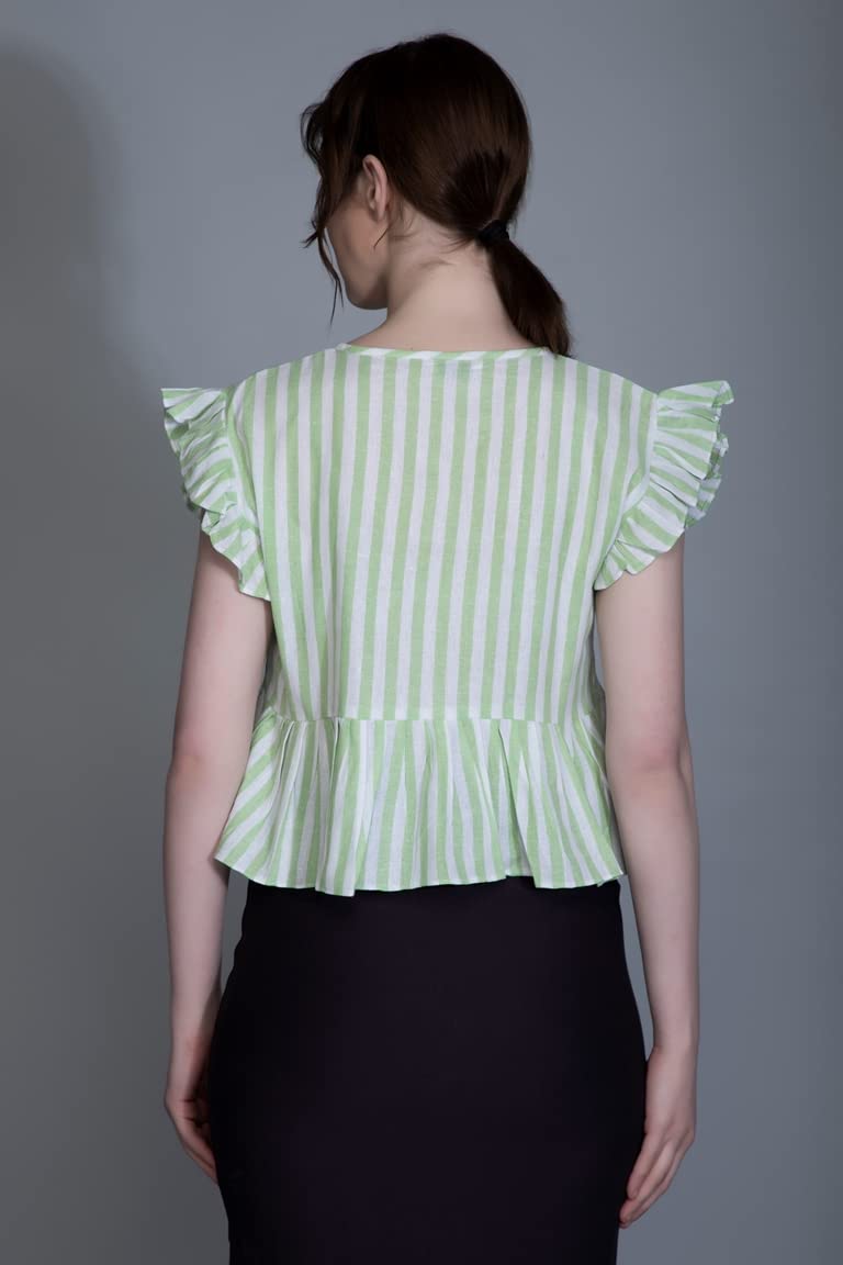 Leriya Fashion WomenS Western Crop Tops | Fancy Stripped With Ruffle Sleeves | Button Down Lightweight Cotton For Girls | Suita