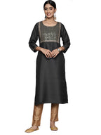 Libas WomenS Silk Embellished Straight Kurta (24104O_Grey