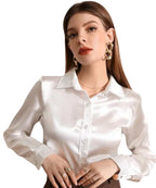 POPWINGS Solid Satin Shirt for Women| Satin Shirts for Women Stylish Western| Regular Fit and Full-Sleeves Casual and Semi-Forma