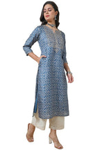 Soch Womens Blue Art Silk Abstract Print Kurta With Sequins