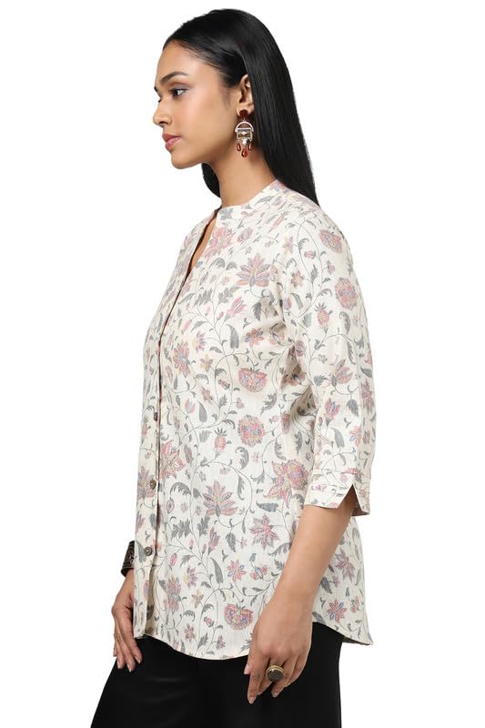 Soch Womens Beige Linen Floral Print Tunic