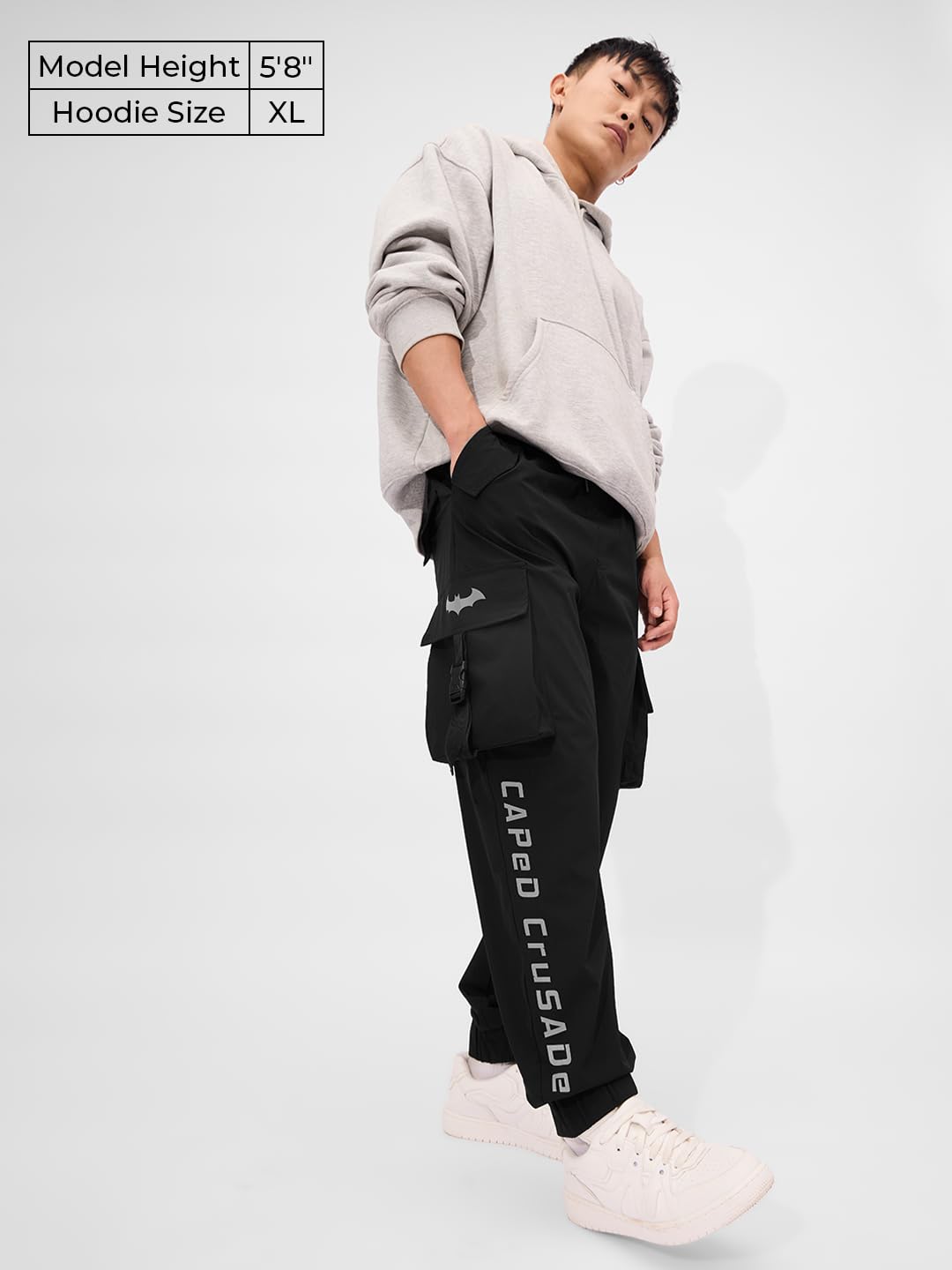 The Souled Store Batman: Dark Knight Men and Boys Drawstringed Black Printed Cotton Cargo Joggers